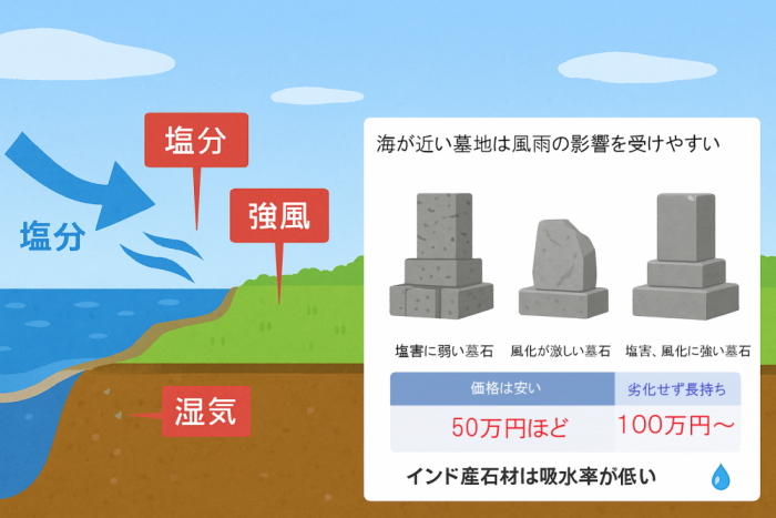 海の近い美浜町では、気候を考慮した墓石選びが重要です。