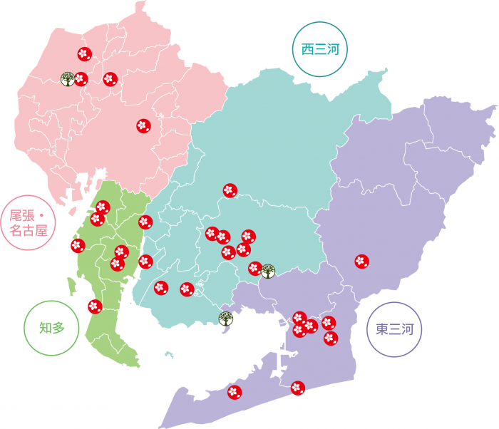愛知県内31カ所のはなえみ墓園分布地図