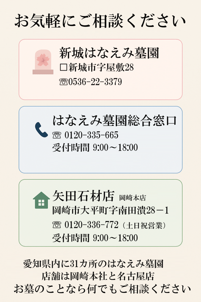 新城はなえみ墓園 矢田石材店 問い合わせ先 電話番号 住所