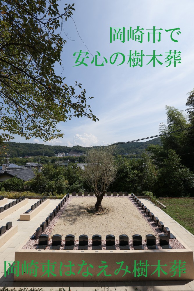 岡崎市法蔵寺の境内にあるオリーブの木を中心とした樹木葬墓地のイメージ図。明るく穏やかな雰囲気で四季の花々に囲まれた永代供養墓
