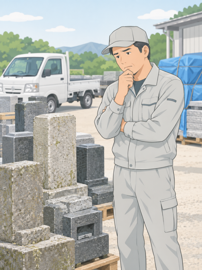 墓石の処分先に悩む石材店・解体業者のイメージイラスト