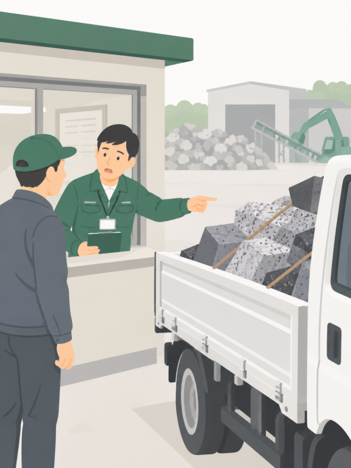 石材の受け入れを断られる場面を表すイラスト